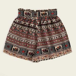 SHEIN geo print Self-tie paperbag waist shorts